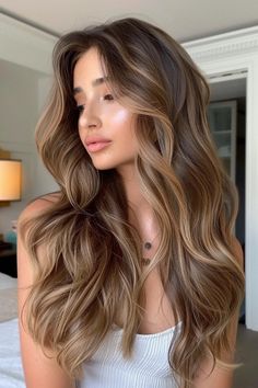 Fall Hair Color for Brunettes Looks That Are Perfectly Autumnal Naturally Highlighted Brown Hair, Natural Highlights For Brunette Hair, Light Brown Brunette Balayage, Fall Brown Hair Balayage, Winter 2024 Balayage, Soft Autumn Highlights, Auburn Brown With Blonde Highlights, Pumpkin Spice Brunette Hair, Hair Color For The Fall