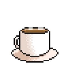 a coffee cup with a saucer on it is shown in the pixel art style