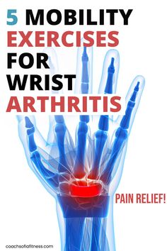 the cover of an exercise book for wrist and hand pain relief, with text reading 5 mobility exercises for wrist arthriis