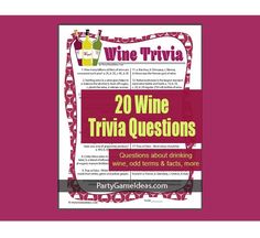 the wine trivia questions are shown in red and white, with an image of a bottle