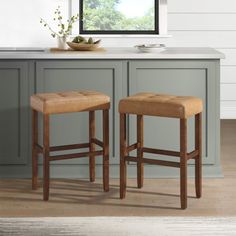 two stools sitting in front of a kitchen counter