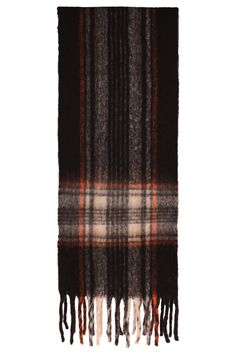 This cashmere blend oversized scarf has a contrasting check design and tassels.  15% Cashmere 15% Silk 70% Acrylic Black Tartan, Faux Fur Bag, Christmas Offers, Leather Coat Jacket, Fur Headband, Faux Fur Hat, Cashmere Gloves, Check Design, Tassel Scarf