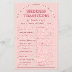 a pink poster with the words wedding traditions on it