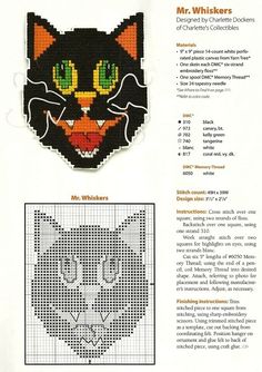 an advertisement for a cross - stitch kit with a cat's face and the words mr whiskers