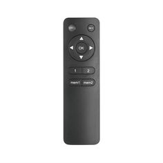 a black remote control on a white background