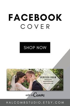 the facebook cover is shown with an image of a bride and groom kissing in front of trees