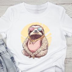 Hippie Sloth Chilling Unisex T-Shirt, Pastel Funny Design Tee Women Men, S - 3XL Tee Design, Sloth, Funny Design, Cool T Shirts, Womens Tees, Unisex T Shirt, Women Men, Bleach, Shoe Accessories