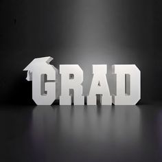 the word grad is made up of white letters with a graduation cap on top