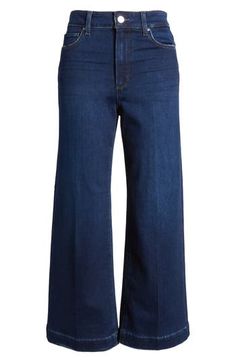 These wide-leg jeans with a deep-blue wash and roughed-up edges offer a rigid look, but the denim is surprisingly soft and stretchy with great recovery. 93% cotton, 5% polyester, 2% spandex Machine wash, line dry Imported Dark Wash Cropped Jeans With Frayed Hem For Work, Relaxed Fit Flare Jeans With Frayed Hem For Work, Wide Leg Jeans With Frayed Hem For Work, Dark Wash Wide Leg Cropped Jeans For Work, Wide Leg Cropped Jeans In Dark Wash For Work, Dark Wash Denim Flare Jeans For Work, Wide Leg Jeans With Frayed Hem In Dark Wash, Denim Jeans With Frayed Hem For Work, Wide Leg Cropped Jeans For Work