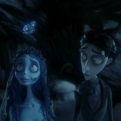 the corpse bride and her husband are staring into each other's eyes in this animated scene