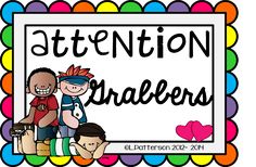 a sign that says attention grabers in front of two kids with backpacks and luggage