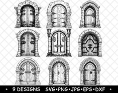 nine doors with different designs and sizes to be used in the design files for this project