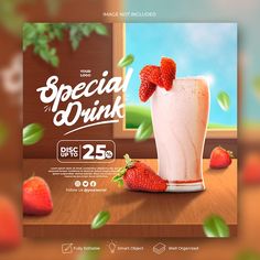 an advertisement for a smoothie drink with strawberries