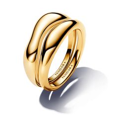 From Pandora, elevate your day-to-day look with the Organically Shaped Stacking Rings. This set of two 14k gold-plated rings features organically-shaped bands with a natural look created by varied thickness, protruding areas and a slightly convex shape. When stacked together, the intentional variations in the two bands create interesting gaps between them. Whether you style them together or separately, this pair of sterling silver stacking rings is a must-have for any ring lover's collection. Pa Gold Statement Rings, Pandora Essence, Modern Wedding Rings, Pandora Ring, Sterling Silver Stacking Rings, Gold Statement Ring, Pandora Style, Silver Stacking Rings, Birthday List