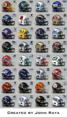 the football helmets are all different colors and sizes, but there is no image to describe