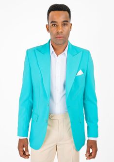 Dive into style with this one-of-a-kind Hudson Aqua Blue Stretch Jacket! This custom made blazer is made with aqua blue stretch cotton fabric for a vibrant look that's sure to get noticed. Spring Cotton Fitted Sport Coat, Fitted Light Blue Blazer For Fall, Fitted Light Blue Fall Blazer, Tailored Light Blue Fall Blazer, Fitted Green Cotton Blazer, Fitted Cotton Sport Coat With Lapel Collar, Blue Cotton Notch Lapel Suit, Tailored Light Blue Long Sleeve Blazer, Blue Cotton Single Breasted Blazer