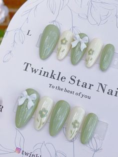 Nail Designs With Green Color, Short Nail Designs Mint Green, Buy Fake Nails, Press On Nails Sage Green, White Green Nails Ideas, Cream Green Nails, Light Green White Nails, Nail Inspiration Birthday, Wedding Nails Dark Green