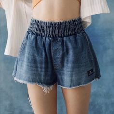 Bdg Urban Outfitters Pull On Denim Boxer Shorts, Xs, Nwot High Rise Stretch Cotton Jean Shorts, Stretch High Rise Cotton Jean Shorts, Stretch High-rise Cotton Jean Shorts, Casual Stretch Cotton Jean Shorts, Mid-rise Cotton Denim Blue Jean Shorts, Cotton Jean Shorts With Elastic Waistband In Medium Wash, Summer Cotton Denim Blue Jean Shorts, Summer Denim Blue Cotton Jean Shorts, Stretch Denim Shorts With Elastic Waistband