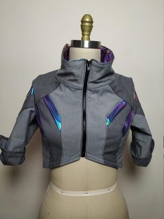 Cyberpunk Cropped Jacket Pattern | Etsy Sci-fi Fitted Cosplay Costume, Fitted Sci-fi Cosplay Costume For Events, Fitted Cotton Outerwear For Cosplay, Fitted Punk Outerwear For Cosplay Events, Fitted Cotton Cosplay Costume, Purple Fitted Outerwear For Costume Party, Fitted Cyberpunk Outerwear For Cosplay, Fitted Hooded Outerwear For Cosplay, Sci Fi Jacket