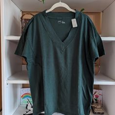 Nwt In Size Xs. Soft And Cozy Distressed Fabric. Distressed Deets For A Lived In And Loved Look. Square Seam Deets Around Sleeves. Oversized Fit. Boyfriend Tshirt, Distressed Fabric, Boyfriend T Shirt, Oversized Fits, Colorful Shirts, Womens Tops, Tops & Tees, V Neck, Square