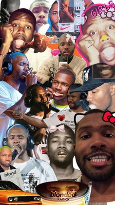 a collage of black men with various faces and words on them, including one man's head