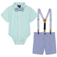 Give him an elegant and dressed-up look with this Baby Boy IZOD 4-piece Short Sleeve Pincord Bodysuit Shirt, Shorts, Suspenders & Bowtie Set. Give him an elegant and dressed-up look with this Baby Boy IZOD 4-piece Short Sleeve Pincord Bodysuit Shirt, Shorts, Suspenders & Bowtie Set. FEATURES 4-piece set includes: bodysuit dress shirt, shorts, suspenders, bowtie Bodysuit: collared neckline, short sleeves, button front and bottom Shorts: elastic waistband, faux fly Suspenders: button attachment Bo Blue High-waisted Shorts With Button Closure, Bodysuit Shirt, Bodysuit Dress, Suspenders, Dress Shirt, 12 Months, Baby Boy, Short Sleeves, Dress Up