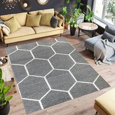 a living room filled with furniture and a large rug on top of a hard wood floor