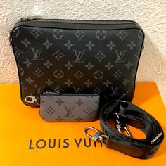 100% Authentic From A Trusted Seller! Item Is In Like New Condition. Unisex Louis Vuitton Trio Messenger In Monogram Eclipse Comes With The Dust Bag, Coin Pouch, Lv Strap, And Large Black Pouch Only. No Stains, Scratches, Scuffs, Pets, Or Odors Item Looks Immaculate. This Was Gifted To Me So No Receipt, Lv Box, Or The Front Slim Gray Pouch Shown In The Last Photo Of The Bag On Lv’s Website Will Be Included. Date Code For Large Bag Tj2230, Coin Pouch Is Tj2240. Strap Drop Max 25.2”. Trusted Reputable Seller Pls No Price Discussions In Comments Or Low Ballers. Louis Vuitton Trio Messenger, Black Pouch, Coin Pouch, Large Bag, Lv Bag, Large Black, Louis Vuitton Bag, Black And Grey, Dust Bag