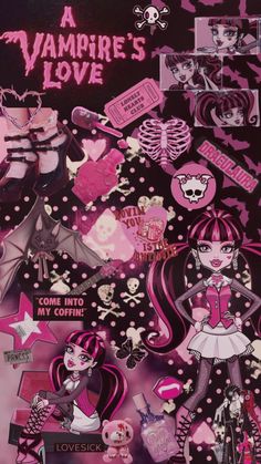 an image of a poster with pink and black graphics