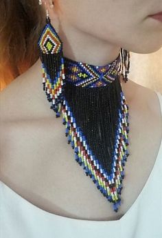 Handmade Seed Bead Necklace Boho Elegant necklace Multi strand  with Earrings India Necklace, Sunflower Necklace, African Beads, Beaded Jewelry Patterns, Seed Bead Necklace, Earring Patterns, Elegant Necklaces, Seed Bead Jewelry, Ethnic Jewelry