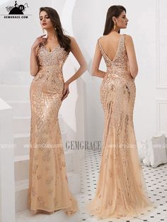 Gold V-neck Dress With Sweep Train, Gold V-neck Dresses With Sweep Train, Gold V-neck Sequin Dress For Formal Occasions, Mermaid Prom Dresses Sparkly, Gold V-neck Dress With Sequins, Gold Sequin V-neck Dress For Date Night, V Neck Party Dress, Gold V-neck Sequin Dress, Champagne V-neck Sequin Evening Dress