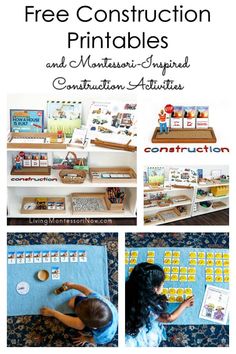 a collage of pictures with the words free construction printables and monteri - inspired