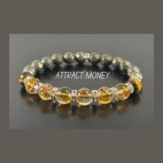 This Money Bracelet is a potent amulet for good fortune made of numerous crystals, which give it metaphysical strength. When worn, it is supposed to attract wealth, success, and abundance to the wearer as well as make them luckier when playing games of chance! PYRITE Pyrite is a powerful protection stone which shields and protects against all forms of negative vibrations and/or energy, working on the physical, etheric, and emotional levels. It stimulates the intellect and enhances memory, helpin Elegant Adjustable Amber Crystal Bracelet, Elegant Adjustable Citrine Bracelets, Elegant Adjustable Citrine Crystal Bracelet, Adjustable Citrine Bracelets, Adjustable Beaded Citrine Jewelry, Elegant Silver Stretch Bracelet For Healing, Elegant Adjustable Yellow Crystal Bracelet, Flexible Spiritual Bracelet Jewelry, Flexible Jewelry With 8mm Beads As Gift