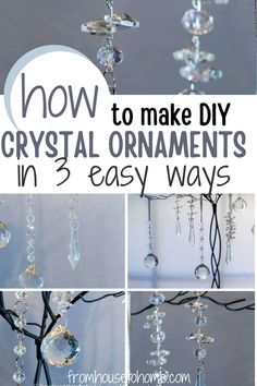 how to make DIY crystal Christmas ornaments Making Crystal Ornaments, Crystal Icicles Ornaments Diy, Crystal Bead Snowflake Ornament, Glass Bead Christmas Ornaments Diy, Diy Christmas Icicle Ornaments, Christmas Ornaments Made From Glass Beads, Beaded Xmas Decorations, Repurposed Chandelier Crystals, Crystal Xmas Tree Decorations