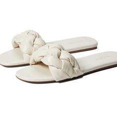 Nwot! Never Been Worn. Excellent Condition Chic Cream Flat Sandals, Cream Sandals With Branded Insole For Beach, Casual Off White Round Toe Sandals, Cream Cushioned Slip-on Sandals, Off White Leather Open Toe Sandals, Off White Casual Sandals For Spring, Casual Off White Sandals For Spring, Chic Cream Sandals With Textured Footbed, Cream Flat Synthetic Sandals