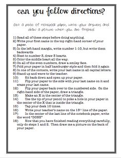 a printable question sheet with the words can you follow directions? in black and white