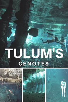 some people are swimming and diving in the water with words that read tulum's genotes