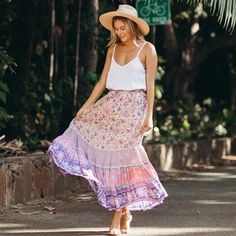 KAASNI Maxi Skirt Vintage Chic Fashion Hippie Women Beach Bohemian Purple Floral Print Skirt High Elastic Waist A-line Boho femme - Etsy Australia Hippie Women, Maxi Skirt Vintage, Fashion Hippie, Western Aztec, Beach Bohemian, Calf Length Skirts