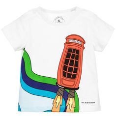 BURBERRY White Cotton Telephone Box T-Shirt Shop For Kids, Telephone Box, Kids Designer Clothes, Boxing T Shirts, Blue Check