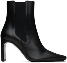 Ankle-high buffed leather boots in black. · Pointed square toe · Elasticized gussets at sides · Buffed leather and suede lining · Covered heel with rubber injection · Leather sole · Heel: H3.25 Supplier color: Black High Heeled Ankle Boots, Black Designers, Black Boots Tall, Black Suede Boots, High Heel Boots Ankle, Heeled Ankle Boots, Black Booties, Tall Boots, Black Ankle Boots