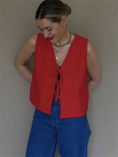 Golden Atelier cropped cardigan with a ribbed knit material Red Cotton Cardigan For Spring, Fitted Tank Vest With Straps, Summer V-neck Vest Top, Handmade Fitted Sleeveless Top, Red Cardigan For Spring Day Out, Non-stretch Summer Vest Top, Non-stretch Summer Vest Tank Top, Red Cotton Summer Cardigan, Red V-neck Cardigan For Spring