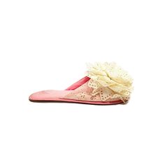 Vintage 1960s pink cotton ivory eyelet lace peep toe cottagecore slippers by Madye's. Features pink cotton uppers, ivory eyelet lace flower at vamp, peep toe, slip on style, and canvas sole. Very good vintage condition with some light wear. With original shoebox.   Heel to toe (inside shoe): 9.875 inches  Ball of foot (bottom of sole): 3.375 inches  Heel height: n/a  Size: marked Large 8-9 1960s House, Cottagecore Vintage, Inside Shoes, Lace Flower, House Shoes, Eyelet Lace, Lace Flowers, House Slippers, Pink Cotton