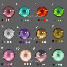 an image of different colored eyeballs with numbers and times to choose them for each color