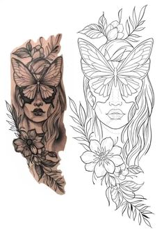 Portrait Stencil Tattoo, Women Face Tattoo Design, Woman Face Tattoo Design, Tattoo Stencils Outline Design, Tato Realis, Baby Tattoo Designs, Face Tattoos For Women, Geometric Mandala Tattoo, Tattoo Shading