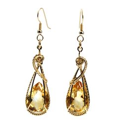 21 CT Citrine 14K Gold-filled Wire Wrapped Earrings - johnsbrana - 2 Timeless Glamour, Wrapped Earrings, Citrine Earrings, Gold Filled Earrings, Wire Wrapped Earrings, Citrine Gemstone, French Wire, Wire Earrings, Pierced Ears