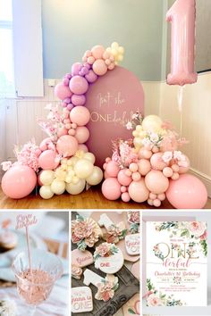 pink and gold birthday party with balloons