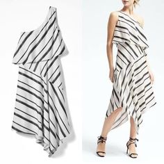 Nwt Banana Republic One Shoulder Asymmetrical Stripe Dress Size 8 By Bananarepublic, Size 8. Retailed $158 Sold Out Online. New With Tags But Has A Tiny Mark On One Shoulder Barely Noticeable. Fabric: Shell 54% Acetate, 46% Rayon, Lining 100% Poly Approx Measurements: Pit To Pit 17-18", Waist 15-16" Across, Length(Asymmetric Hem) 30-53" This Chic Asymmetric Dress Is Crafted From Breathable Fabric That's Perfect For All Day Wear, With A Stylish Oneshoulder And Asymmetric Styling Lending A Charmin Coastal Minimal, Pre-draped Asymmetrical Sleeveless Ruched Dress, Asymmetric Dress, Stripe Dress, Banana Republic Dress, Size 8 Dress, Classy Chic, Asymmetrical Dress, Asymmetric Hem