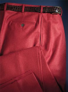 Classic Winter Pants With Belt Loops, Classic Winter Pants With Welt Pockets, Red Formal Bottoms With Welt Pockets, Formal Red Bottoms With Welt Pockets, Classic Red Bottoms For Business Casual, Classic Red Trousers, Classic Red Bottoms With Welt Pockets, Classic Tailored Red Pants, Tailored Classic Red Pants