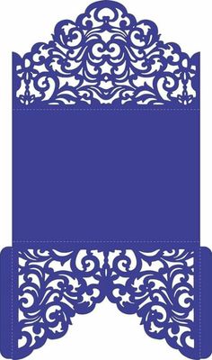 a paper cutout with an ornate design on the front and back side, in blue