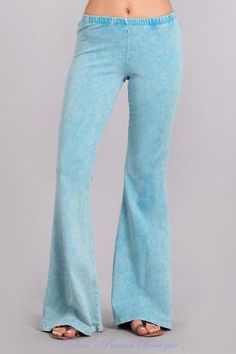 Chatoyant Mineral Wash Bell Bottom Soft Pants - Sky Blue Blue Bell Bottoms, Casual Festival, Dress Purse, Soft Pants, Bell Bottom Pants, Top Graphic Tees, Bell Bottom, Wide Brimmed Hats, Powder Blue